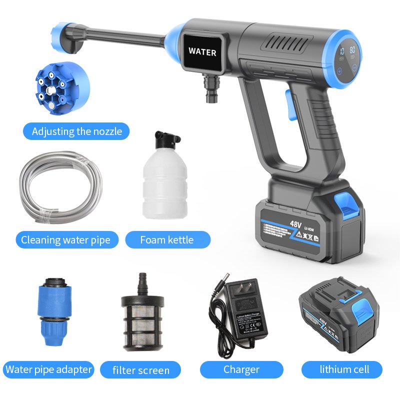Car Washer High Pressure Portable Wash Gun 12V 24V 48V 96V Cordless Electric Cleaning Machine Lithium Battery Washer Spray Gun