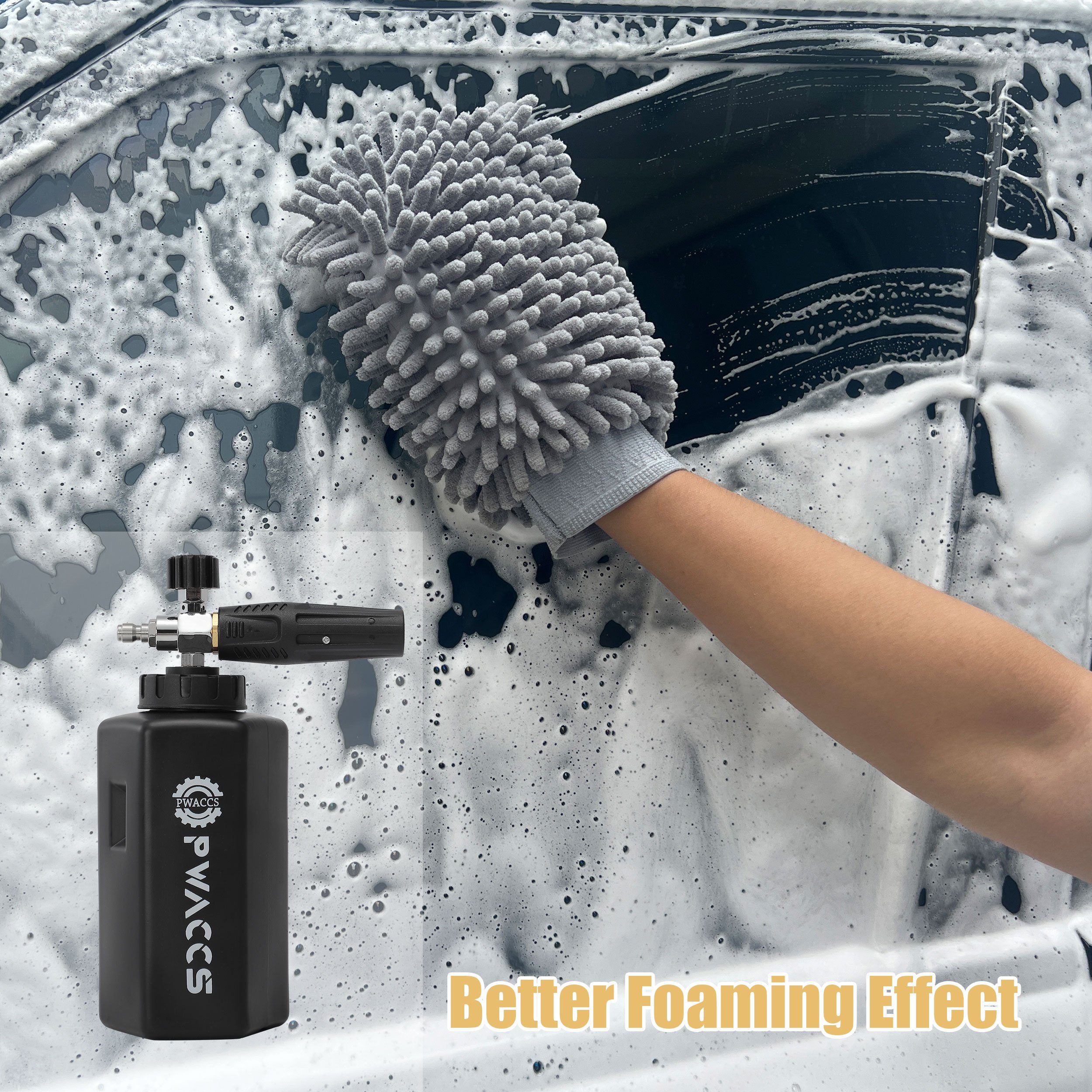 Black Foam Cannon Big Mouth Snow Foam Cannon Adjustable 1.5 L Car Wash Heavy Duty Foam Blaster