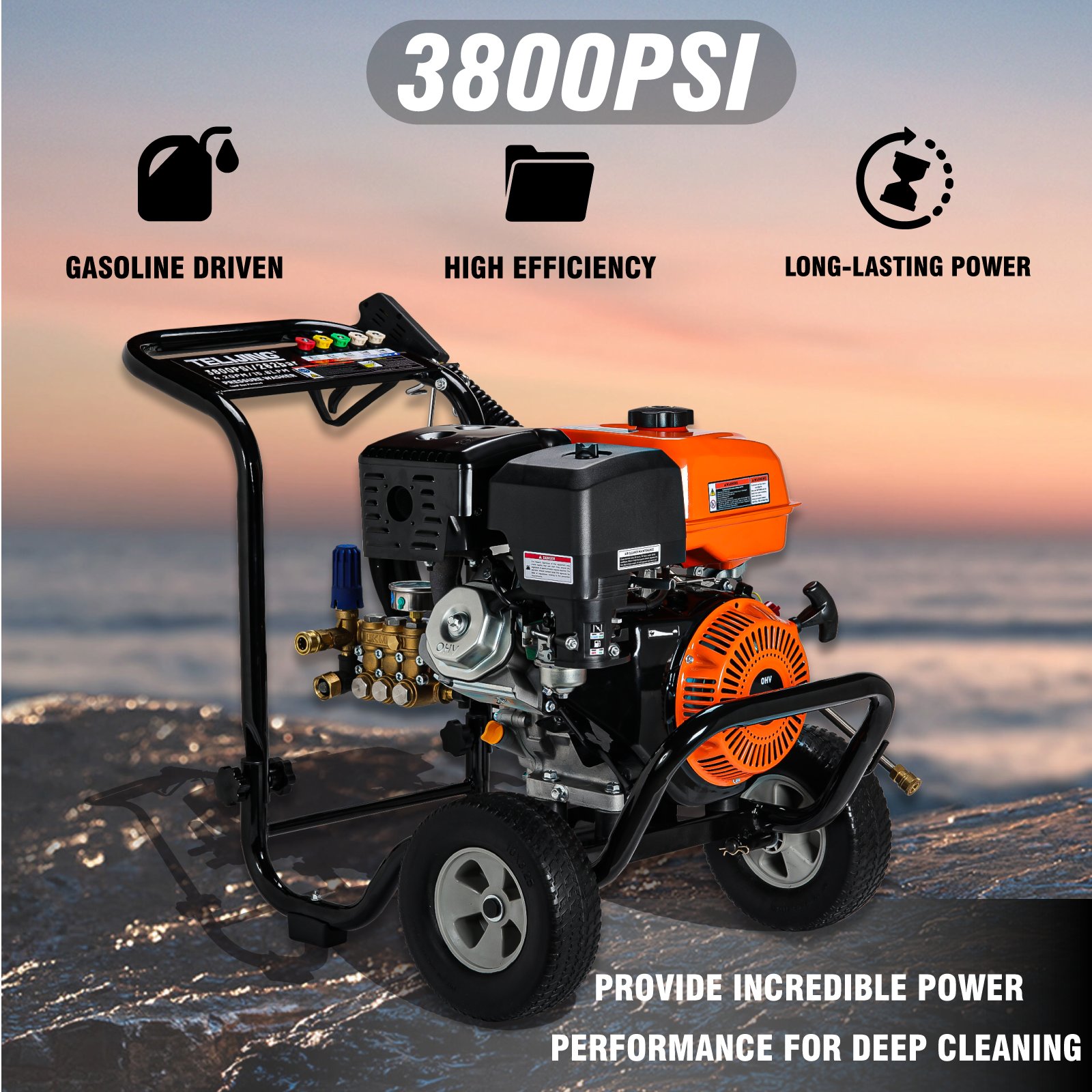 4000psi/275bar 190F 420cc Italy triplex pump gasoline high pressure washer for personal commercial use cleaning machine