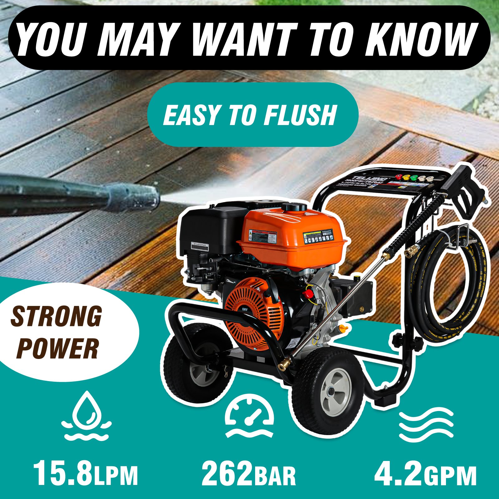 4000psi/275bar 190F 420cc Italy triplex pump gasoline high pressure washer for personal commercial use cleaning machine