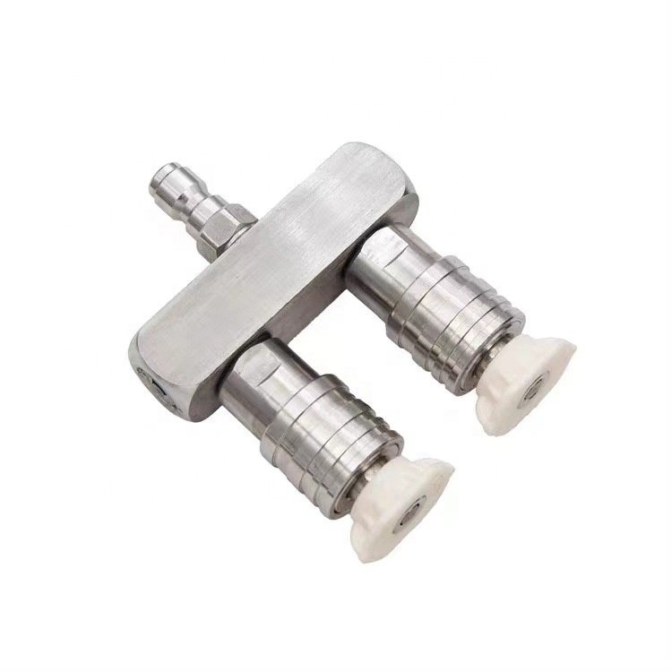 SS New High Pressure Washer Double Nozzle Transfer Rod One Minute Two Head 2 in 1 Car Wash Stainless Steel 1/4 Quick Connector