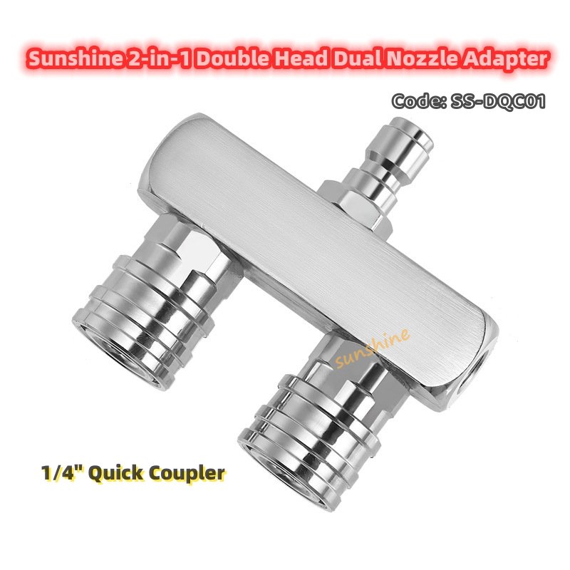 SS New High Pressure Washer Double Nozzle Transfer Rod One Minute Two Head 2 in 1 Car Wash Stainless Steel 1/4 Quick Connector