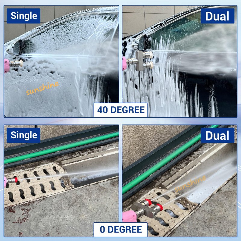 SS New High Pressure Washer Double Nozzle Transfer Rod One Minute Two Head 2 in 1 Car Wash Stainless Steel 1/4 Quick Connector