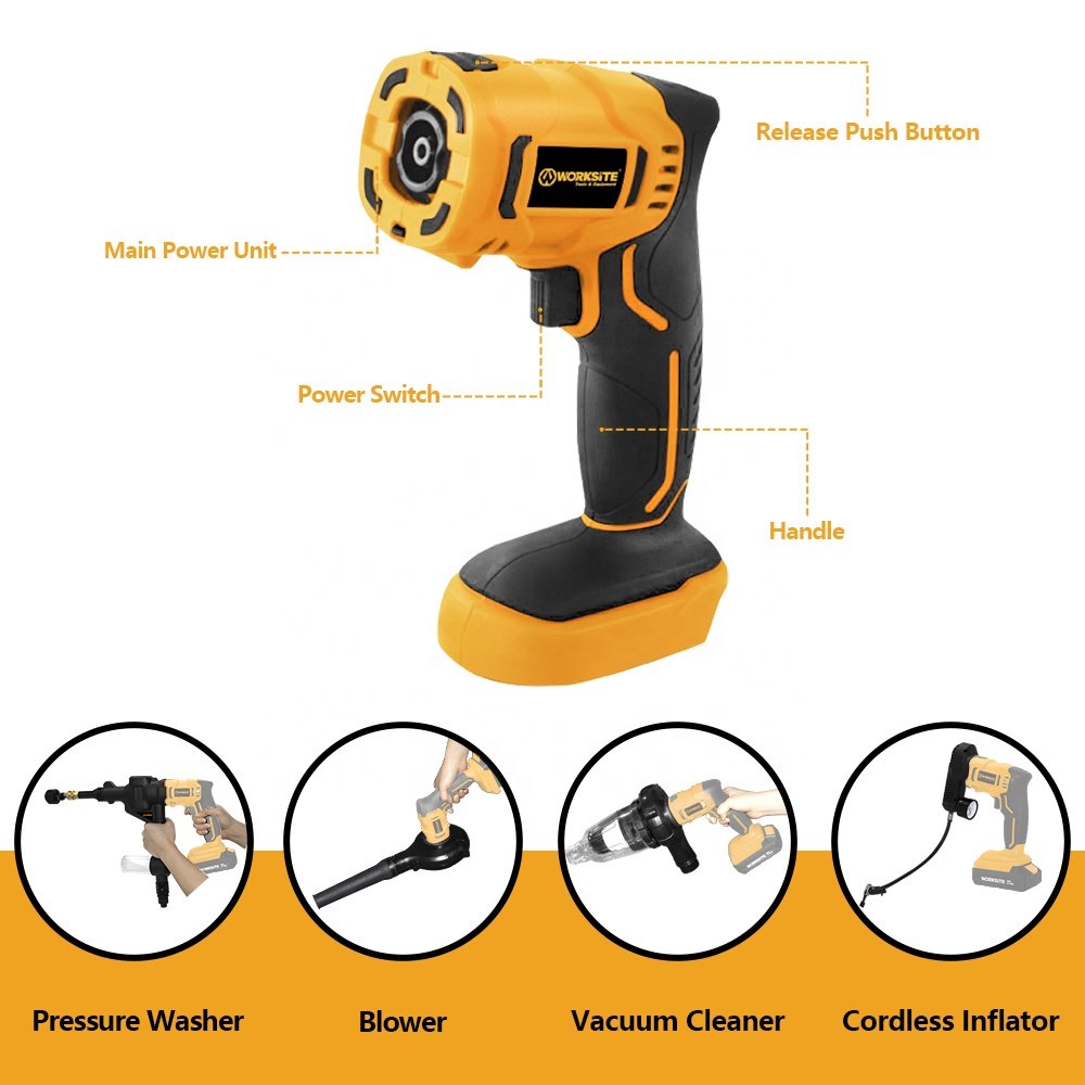 WORKSITE 20v 4 in 1 mini car washer Inflator car Vacuum cleaner Battery Power Cordless High Pressure Washer
