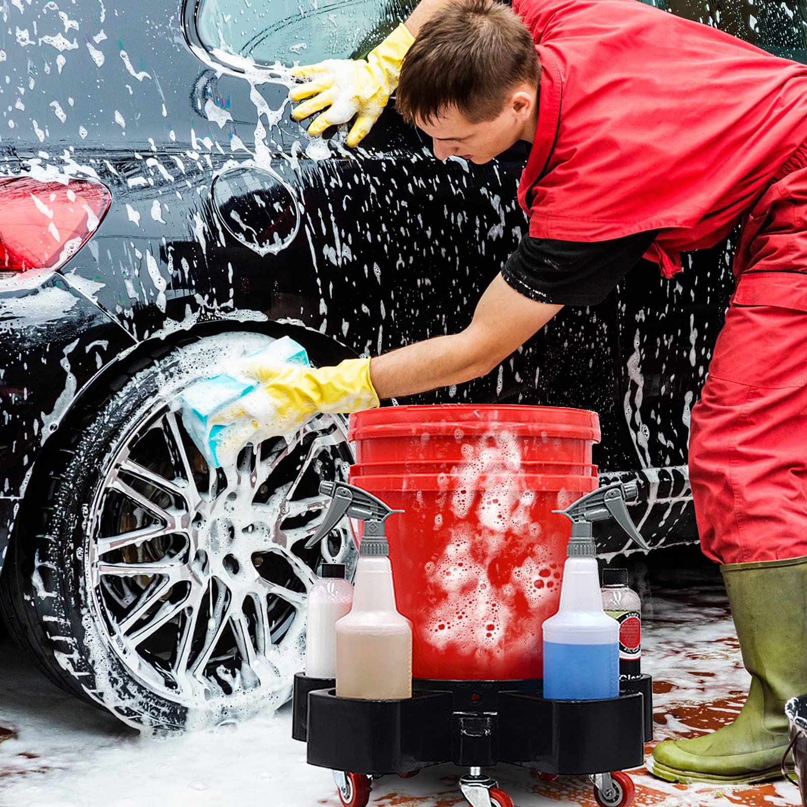 Car Washing Detailing Mobile Tool Movable Multi-Function Base For Car Wash Shop Car Accessories Rolling Bucket Dolly