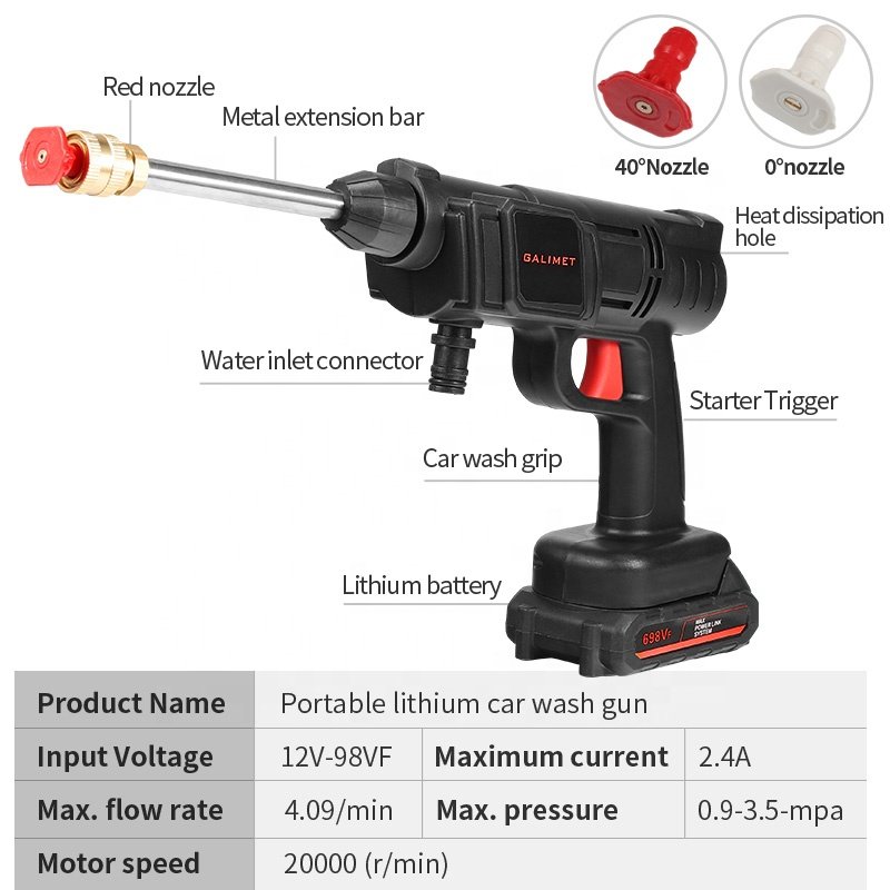 12000mAh Lithium Battery Cordless Car Care Cleaning Washing Machine Wireless Water Wash Gun High Pressure Portable Car Washer