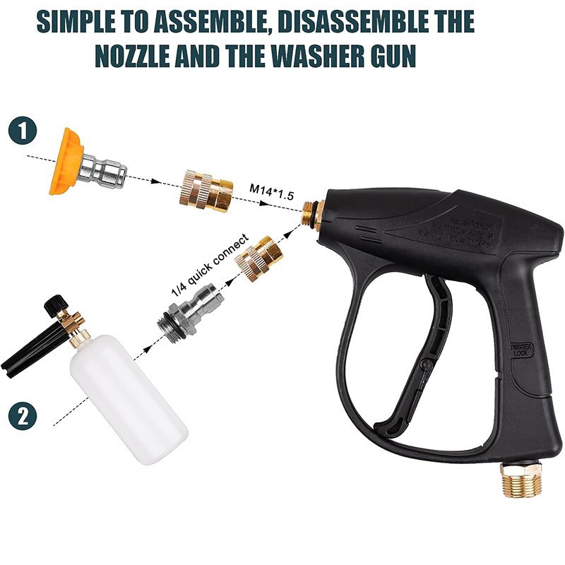 FOAM CANNON KIT 1/4" Snow Foam Washer Gun Car Wash Soap Lance Cannon Spray Pressure Jet Bottle With Car Cleaning Gloves