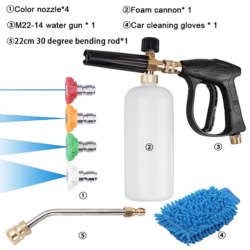 FOAM CANNON KIT 1/4" Snow Foam Washer Gun Car Wash Soap Lance Cannon Spray Pressure Jet Bottle With Car Cleaning Gloves