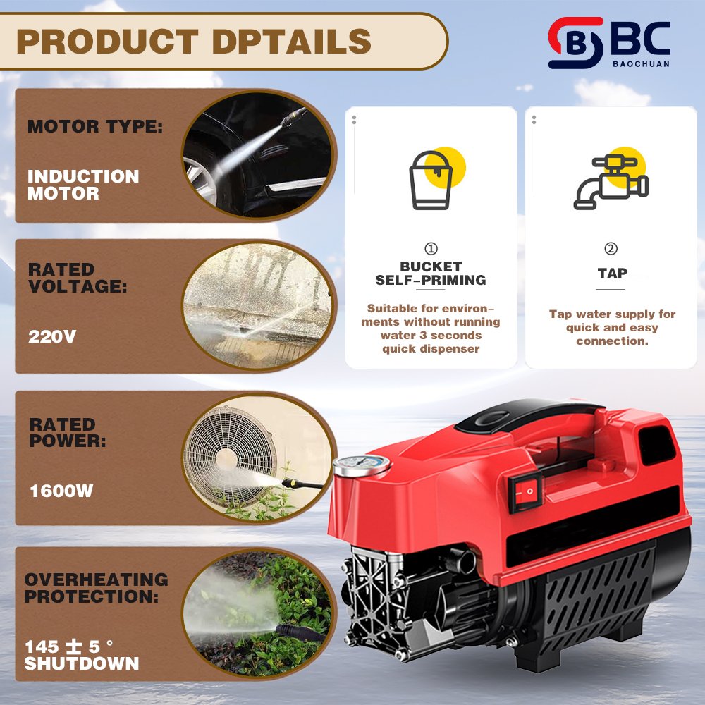 BC053005 Copper Aluminum motor automatic washing machine high pressure car Wash Equipment portable car washer