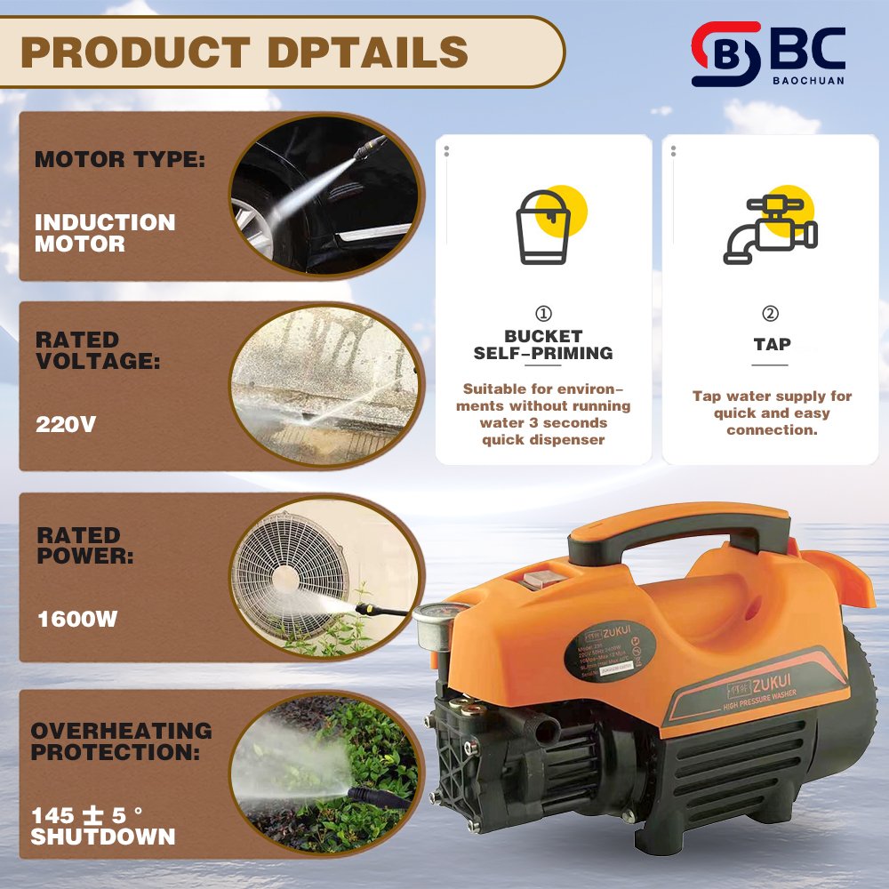 Compact Home 1800w Induction Motor Water Car Washer Home High Pressure Washer Pump Car Cleaning For Home Use