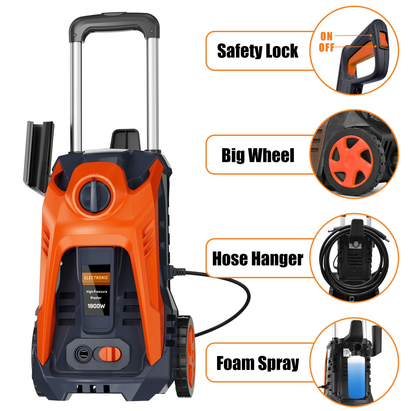 New Design 1600W High Pressure Washer Cleaning Car Machine with Garden Hose Reel
