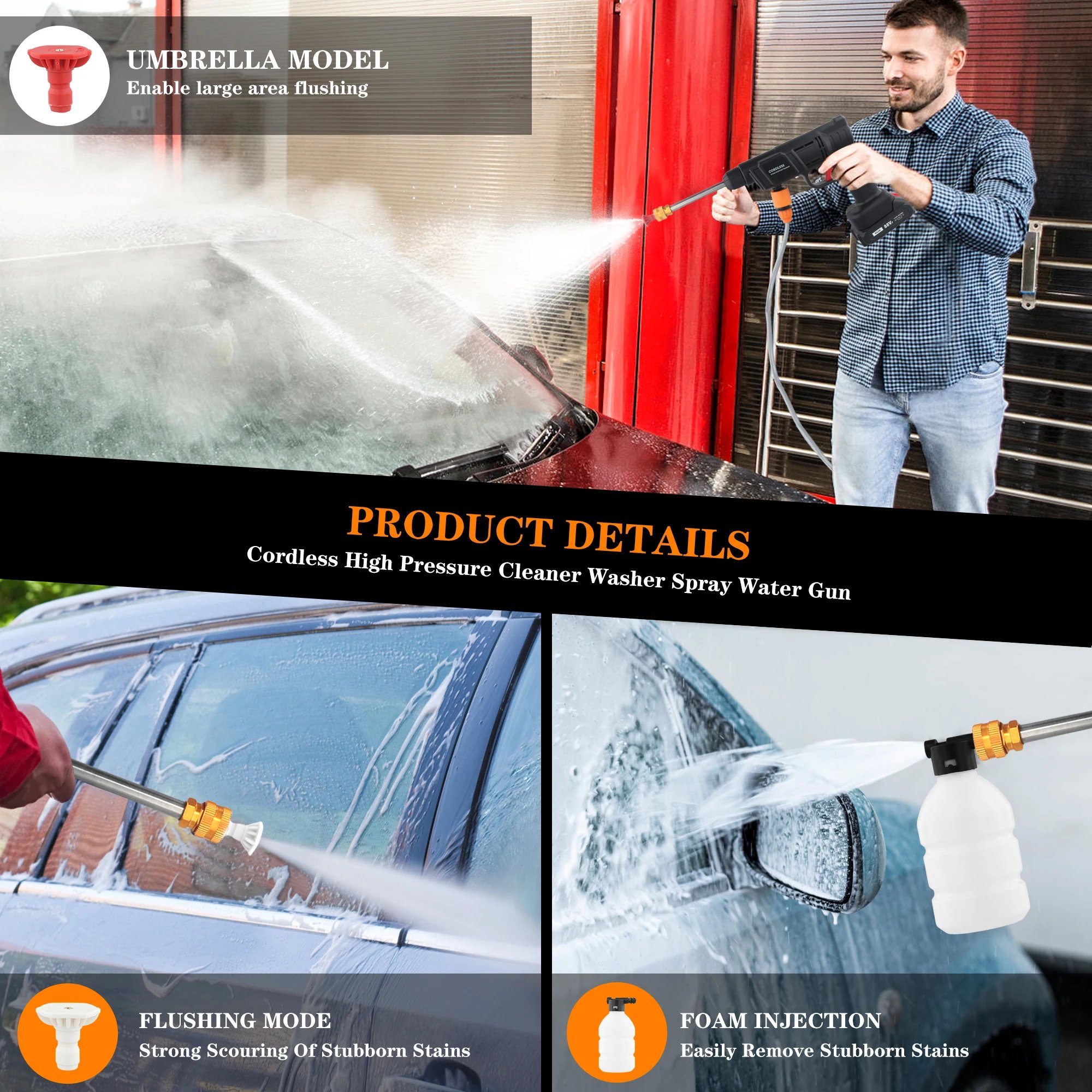 WGO3 Multi-Function Electric High Pressure Car Washer Cleaner 21V Battery Cordless Mini Car Washing Machine
