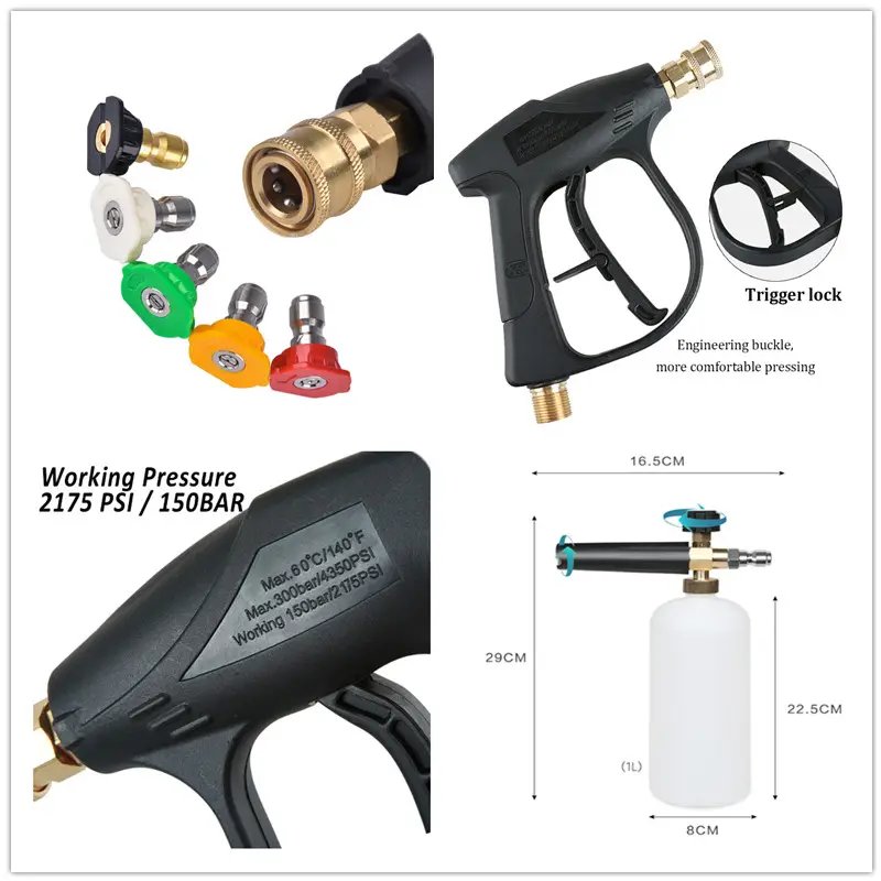 Foam Cannon Lance Pressure Washer Nozzle Tip Spray Gun 3000 PSI Jet Wash with 5 Pressure Washer Nozzle Tip