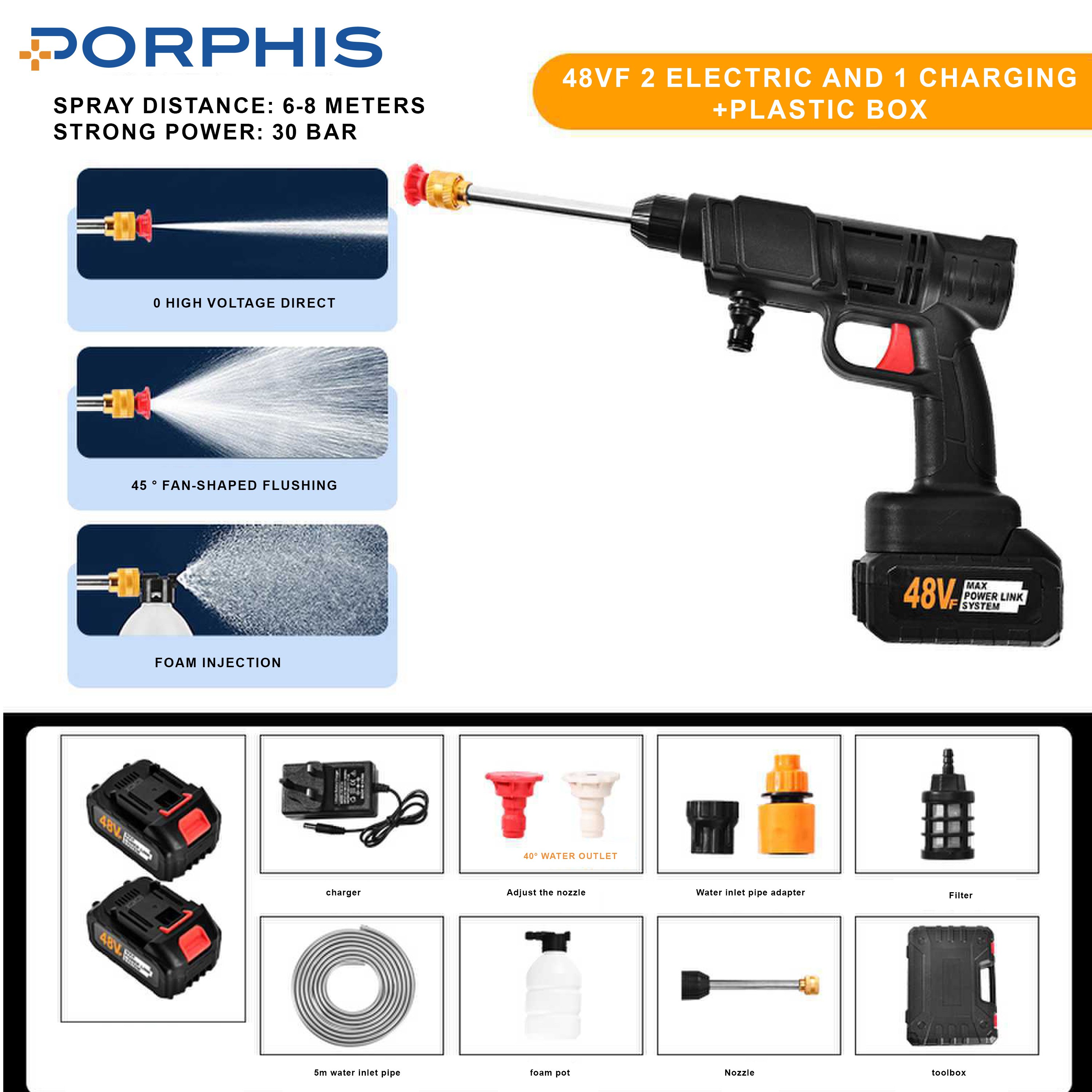 Wireless household battery powered rechargeable cordless electric portable high pressure car washer 48V wash spray gun
