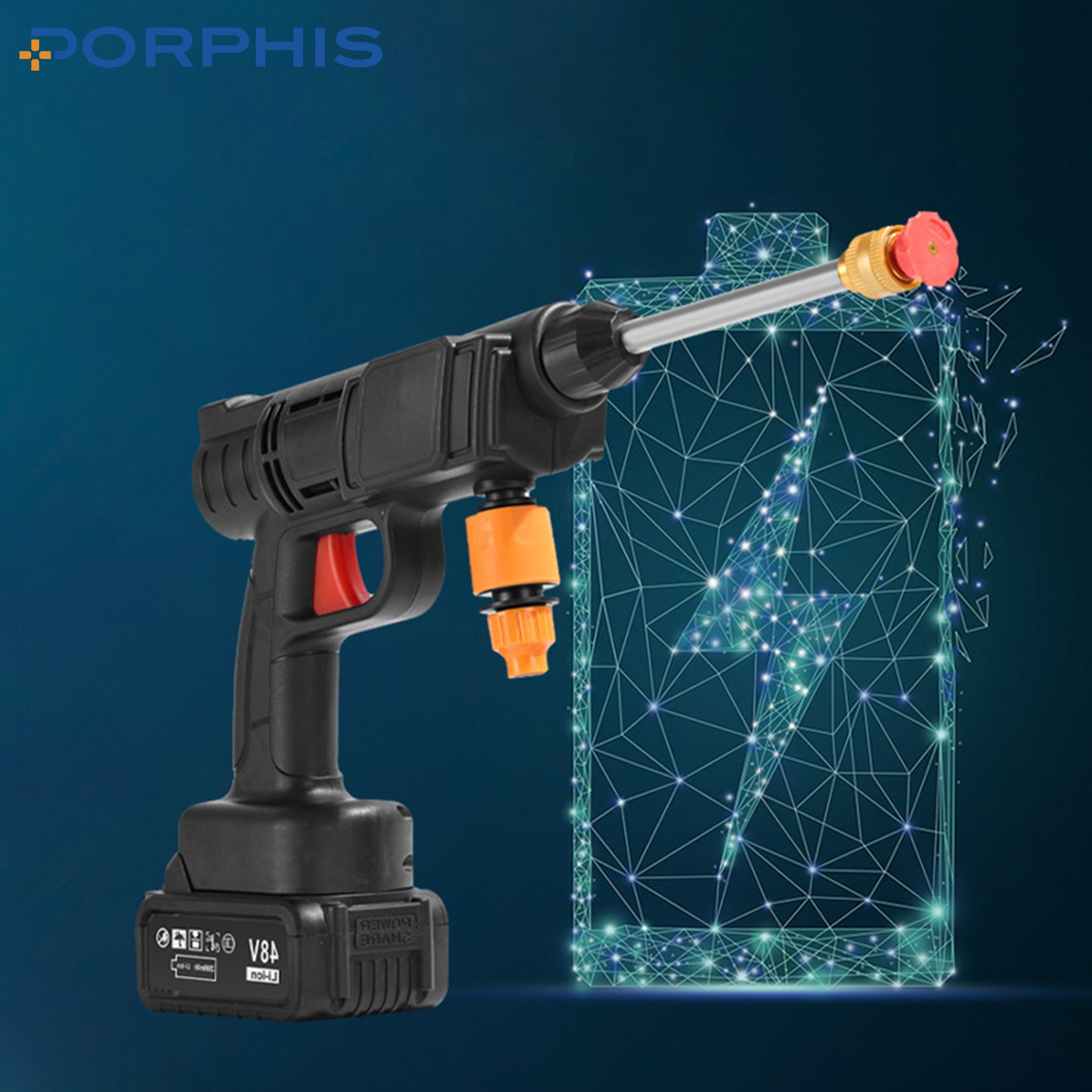 Wireless household battery powered rechargeable cordless electric portable high pressure car washer 48V wash spray gun
