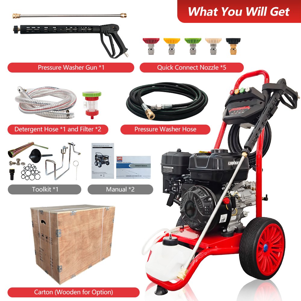 Kuhong Power Washer 2900psi 200Bar 7hp Gasoline Pressure Washer
