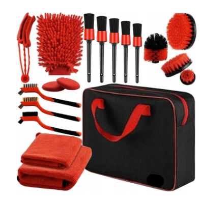 Factory Auto Hot Red 20cs Detailing Brush Drill Clean Brush Set Car Cleaning Tools Kit For Washing Interior Wheel Wholesale