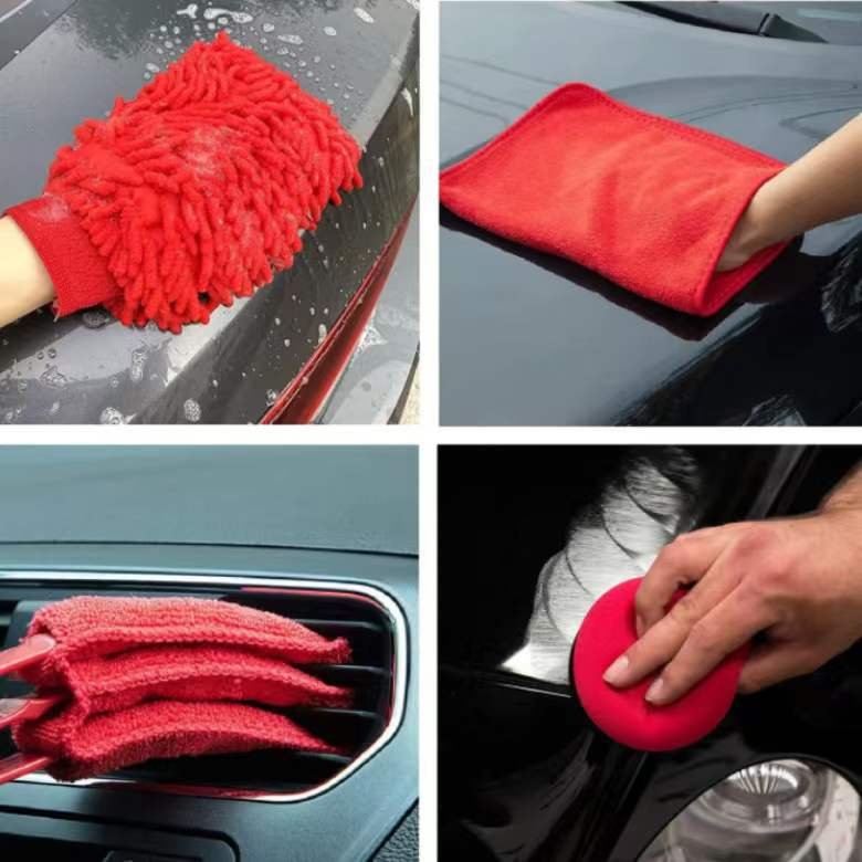 Factory Auto Hot Red 20cs Detailing Brush Drill Clean Brush Set Car Cleaning Tools Kit For Washing Interior Wheel Wholesale