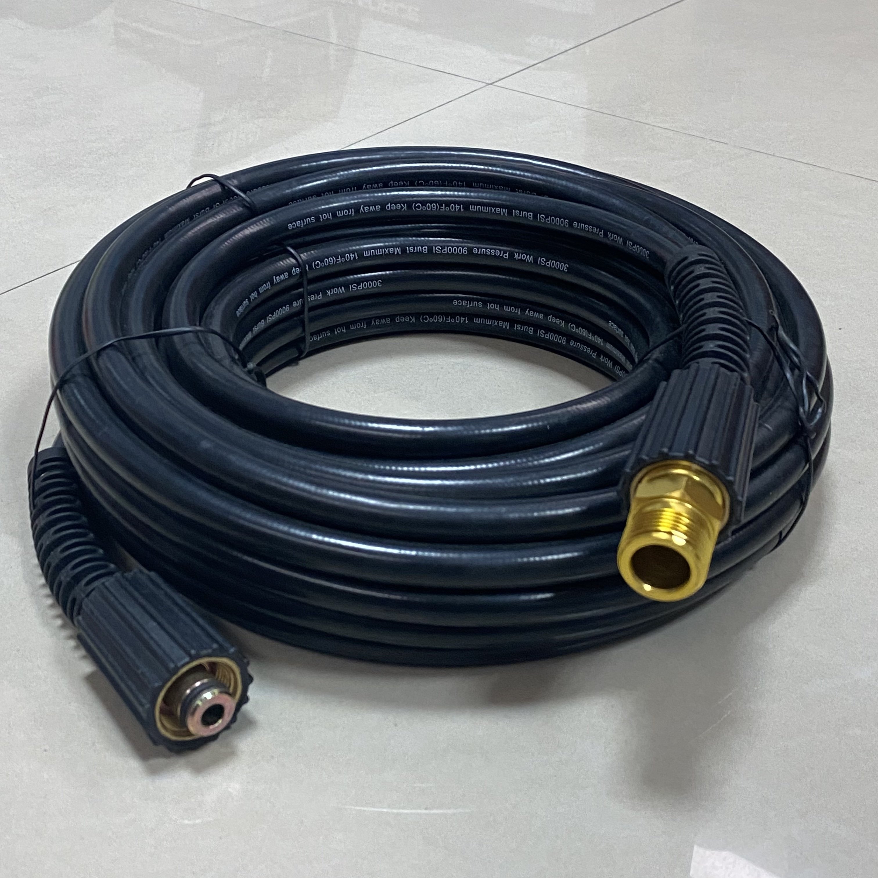 2600-3000 PSI Pressure washer hose 1/4" x25ft with M22 -14/15mm fittings and bend restrictors for car washing, floor washing use