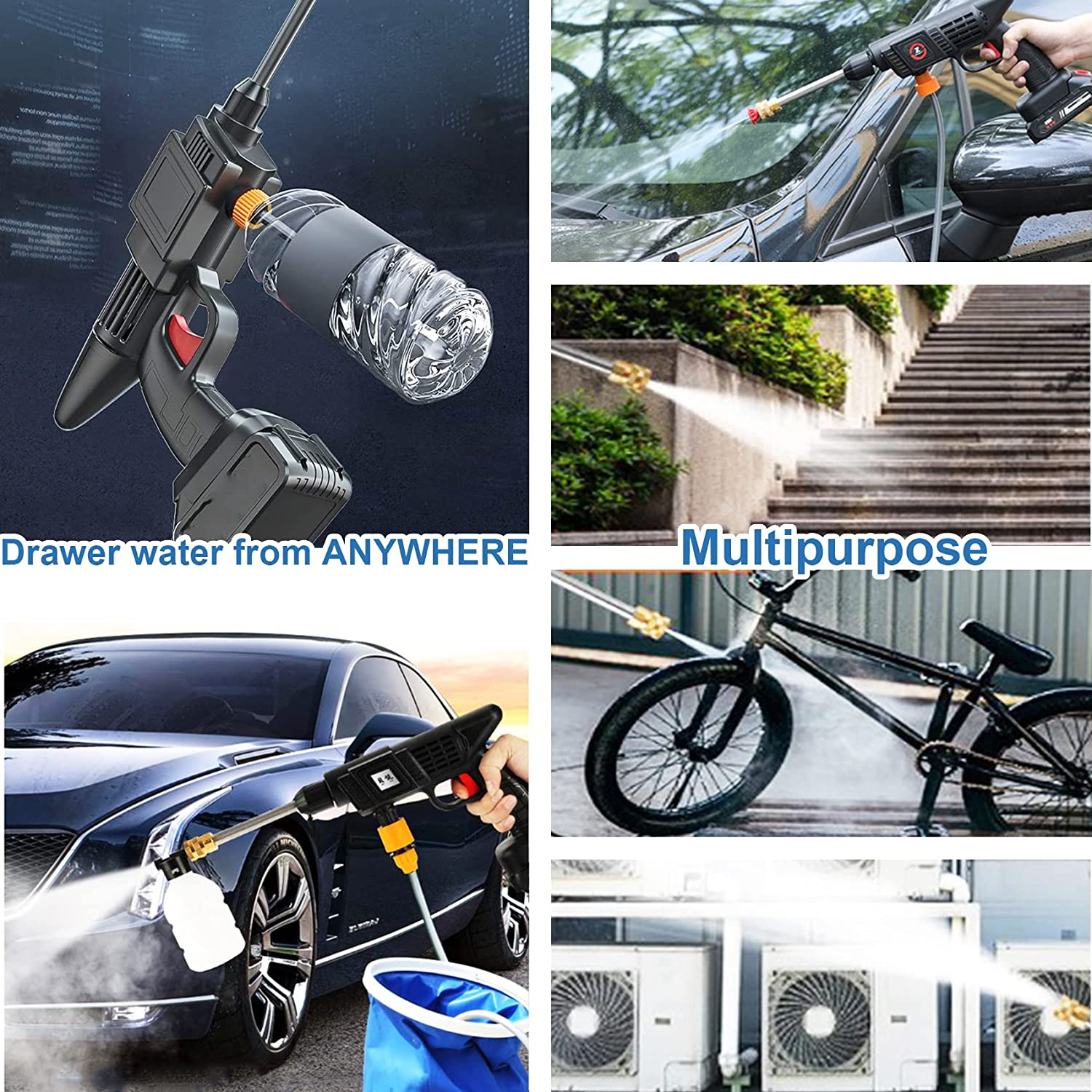 WGO1 Portable Cordless High Pressure Plastic Car Washer Machine Automatic Water Spray Mini Car Washing Gun