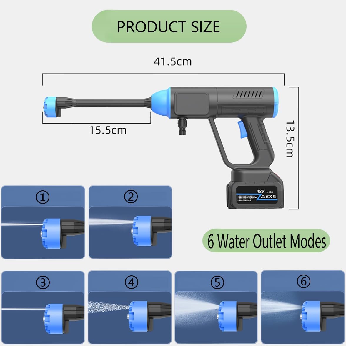 Cordless Portable Power Jet High Pressure Washer Pump Electric Wireless High Pressure Car Washer Gun with Rechargeable Battery