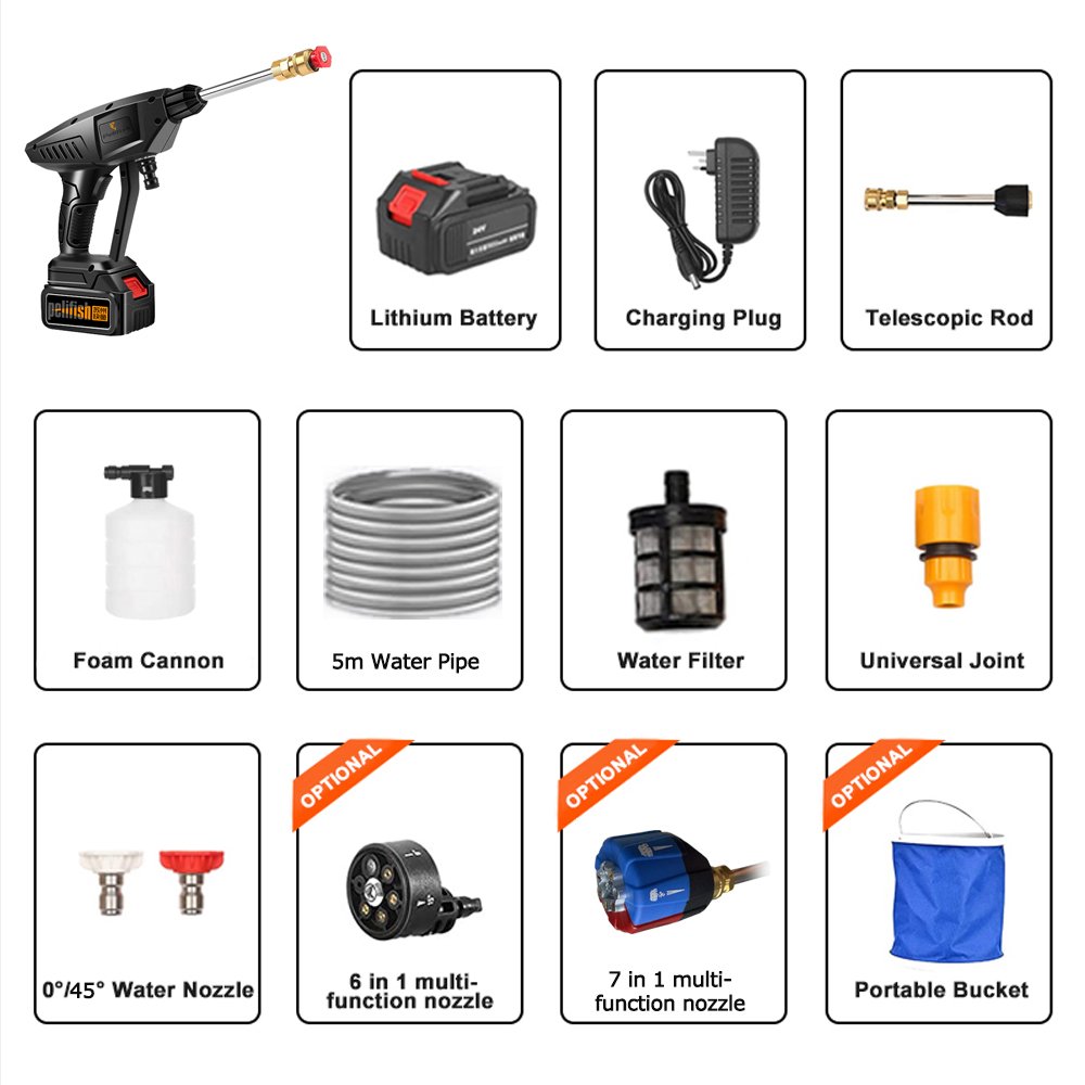 PELIFISH Pressure Car Pressure Washer Portable Rechargeable Undercarriage High Pressure Car Washer