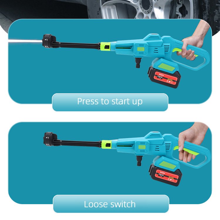 2024 New design 21V wireless Portable rechargeable lithium battery spyra car high pressure car washer water gun