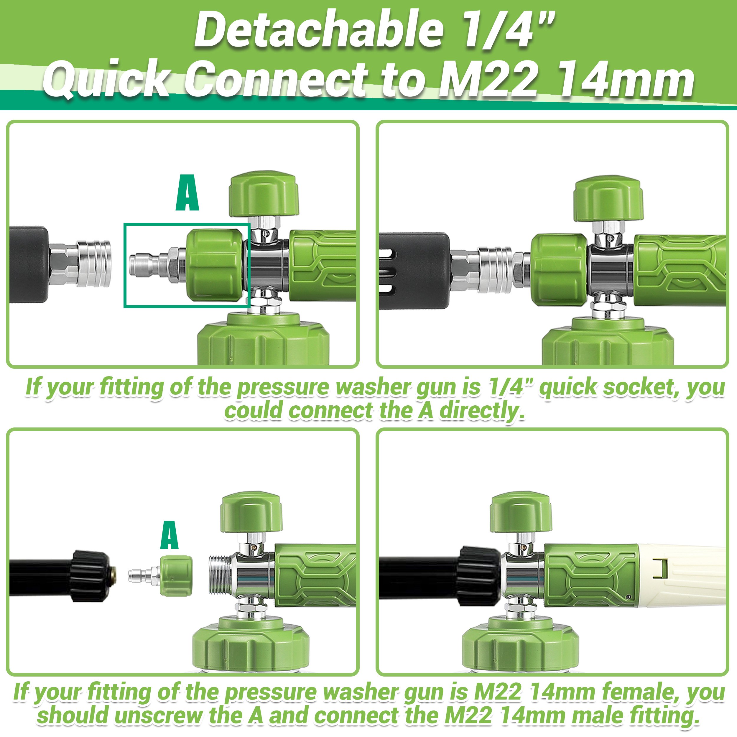 Pressure Washer Foam Cannon Dual-Connector Accessory Adjustable Snow Foam Cannon Blaster