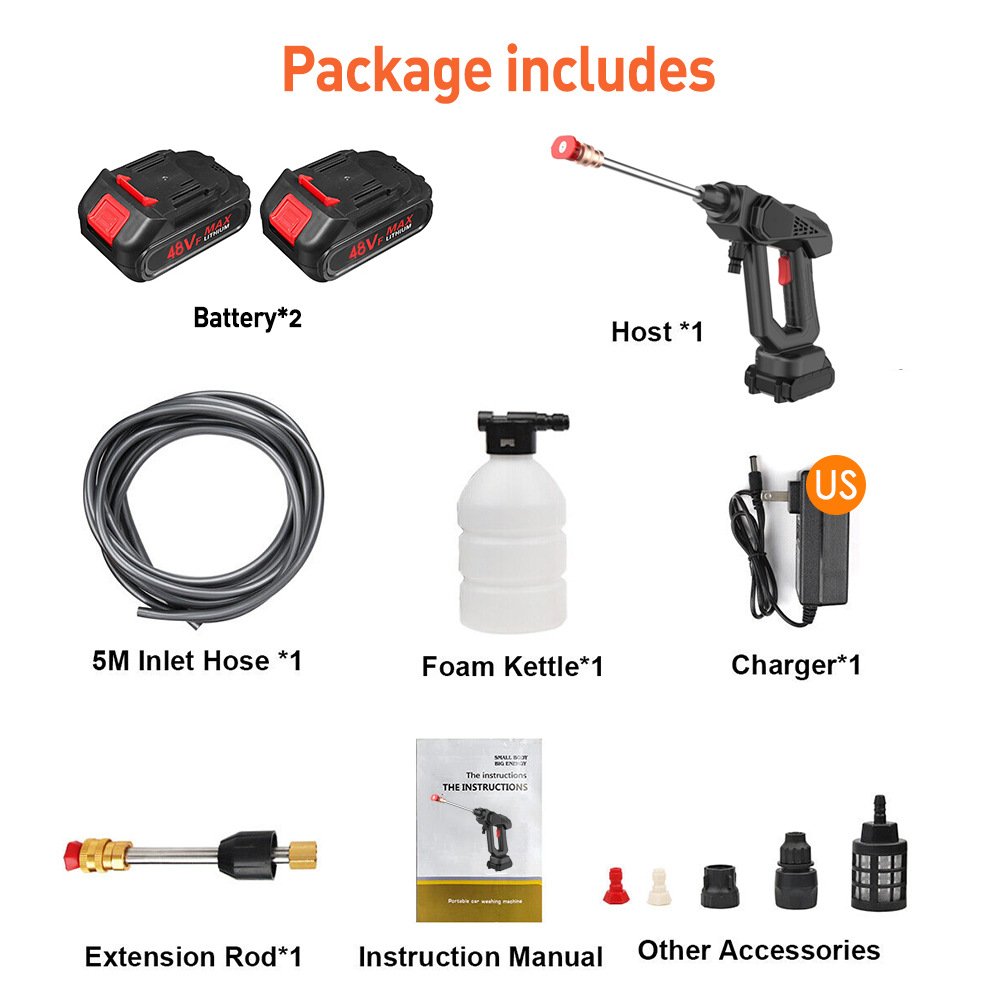 Cordless Portable High Pressure Water Guns 48V Electric Car Washing Gun With 12000mAh Battery Car Washer,Extra Battery Available