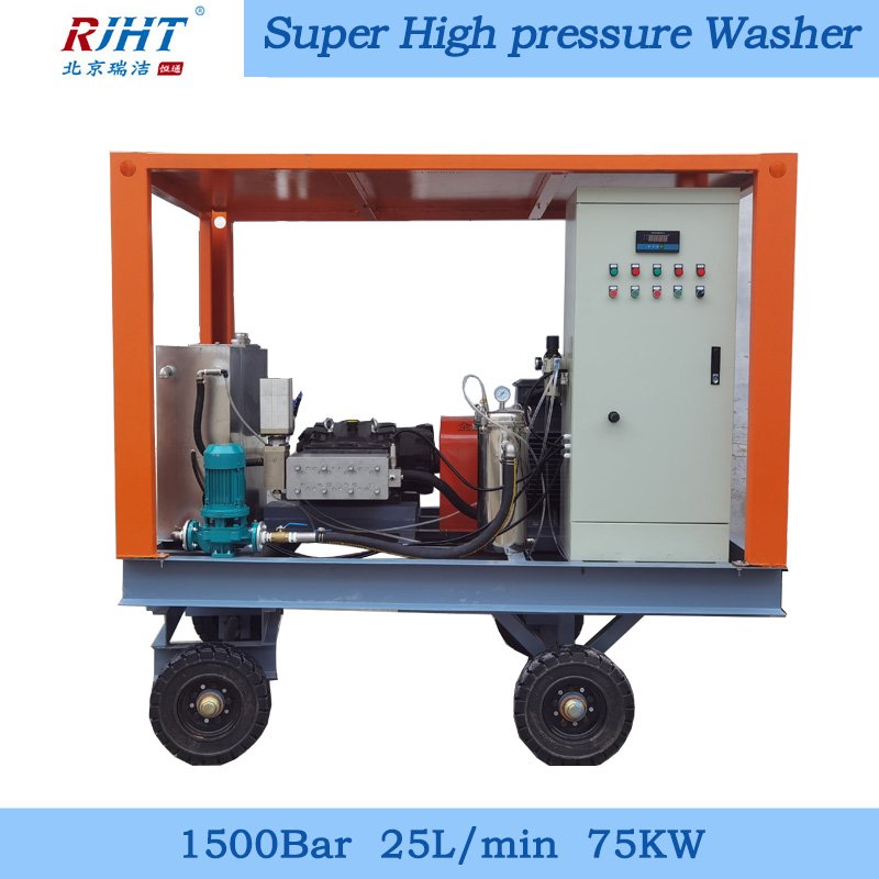 1500bar 25LPM 75kw Heat Exchanger Tubes Cleaning Shipyard Removing Paint And Rust Ultra Super High Pressure Washer Hydro Blaster