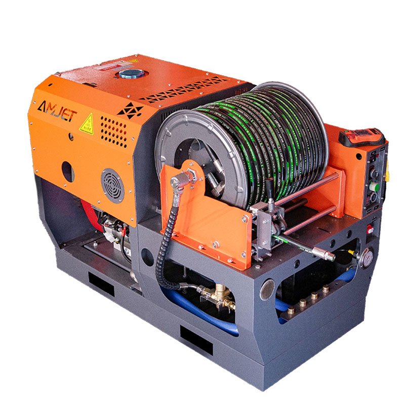 AMJET Efficient 4350psi 10gpm German pump pipe clean machine drain cleaner Trailer sewer Pressure Washers sewer cleaner machine