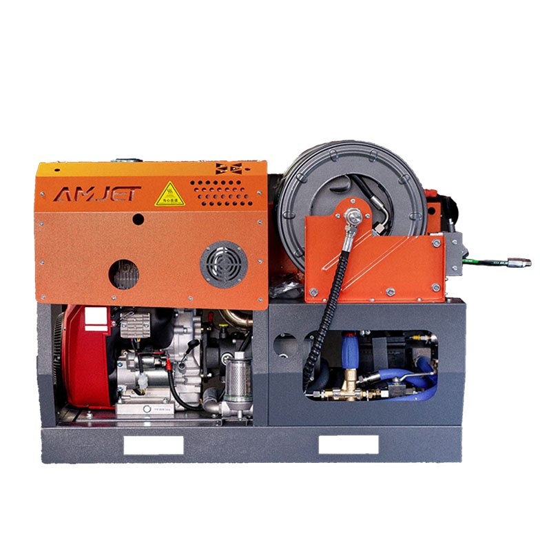 AMJET Efficient 4350psi 10gpm German pump pipe clean machine drain cleaner Trailer sewer Pressure Washers sewer cleaner machine