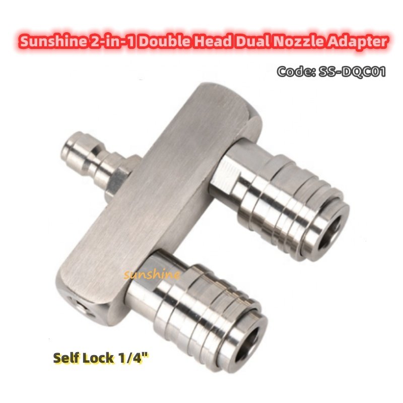 SS New Car Washing Joint Connector 2-in-1 Double Head Dual Nozzle Adapter Rod 1/4 Self-Locking Adapter Power Washer Nozzle Tip