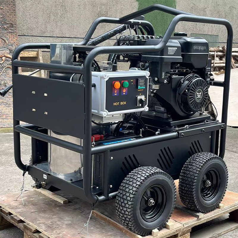AMJET Essential 250bar 15lpm Cart Mounted Hot Water Sewer Jetter Hot Water Steam Pressure Washer with Power Nozzles Washing Gun