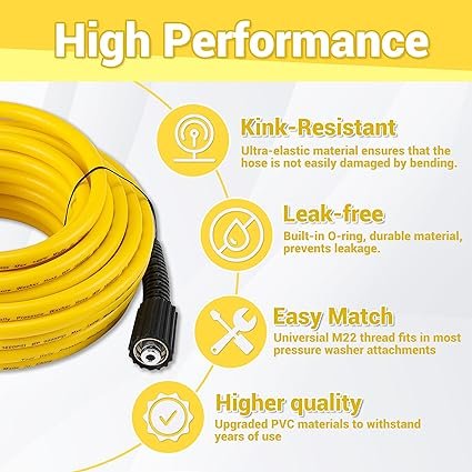 Kink Resistant Pressure Washer Hose Pipe 25 Ft X 1/4 Car Washer High Pressure Replacement Hose