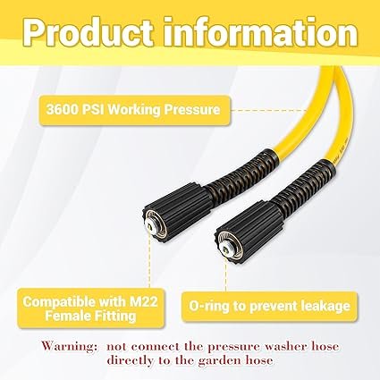 Kink Resistant Pressure Washer Hose Pipe 25 Ft X 1/4 Car Washer High Pressure Replacement Hose