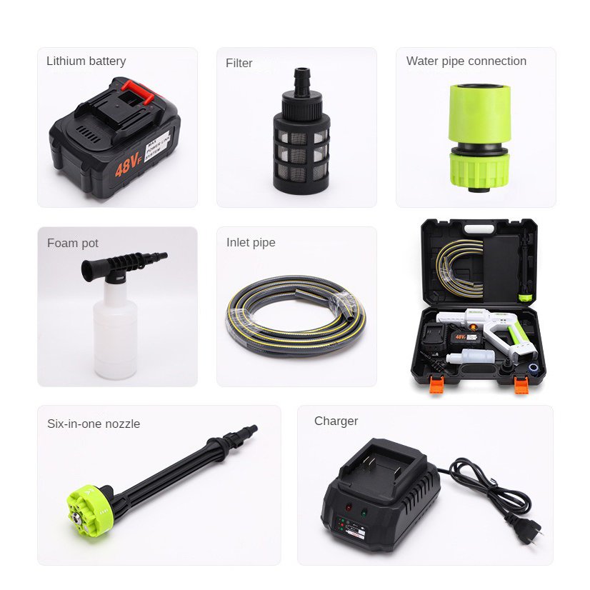 Portable Lithium High-Pressure Wireless Water Gun ABS Electric Car Spray Washer with Multispeed Brushless Motor Household Use