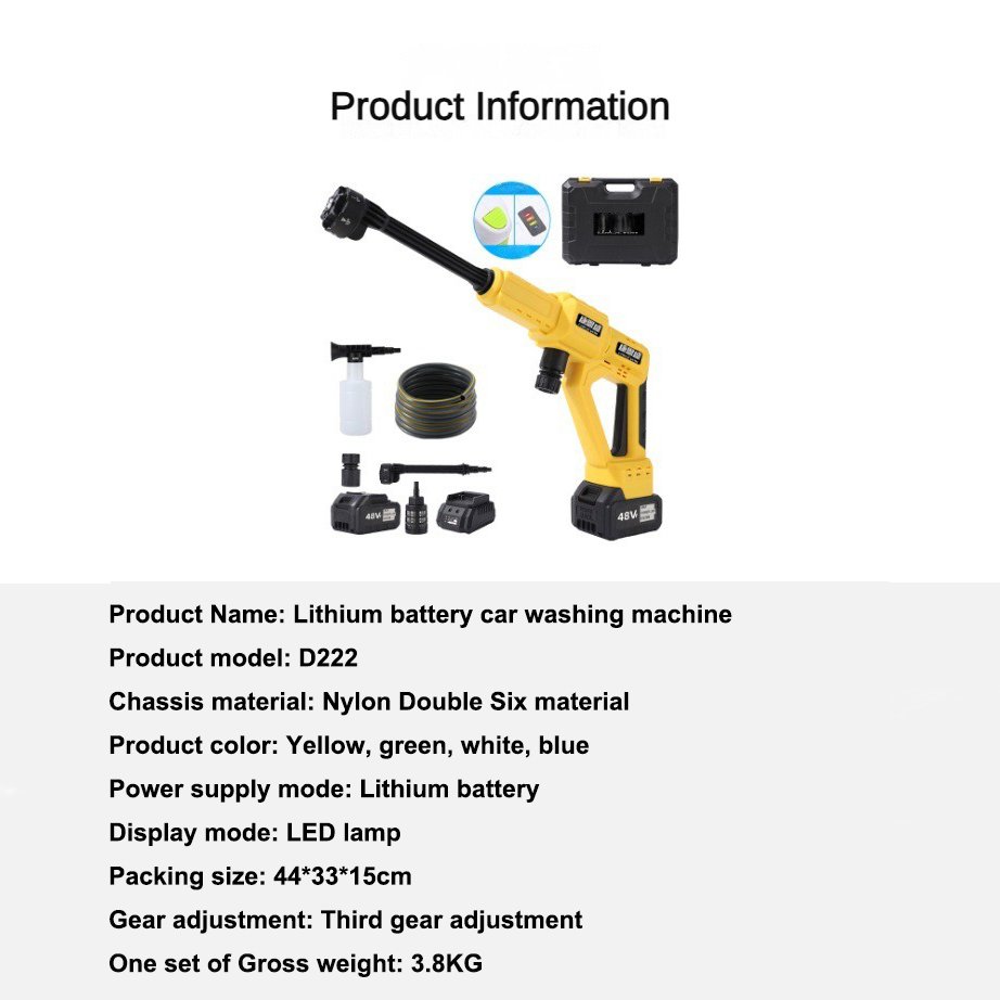 Portable Lithium High-Pressure Wireless Water Gun ABS Electric Car Spray Washer with Multispeed Brushless Motor Household Use