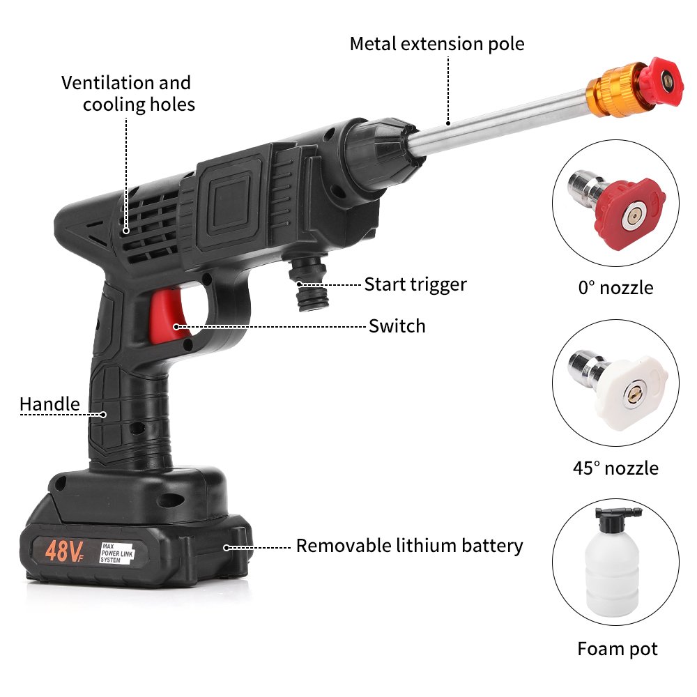 Portable Wireless High-Pressure Car Washer Rechargeable Battery Cordless Car Wash Gun Machine for Car Washing