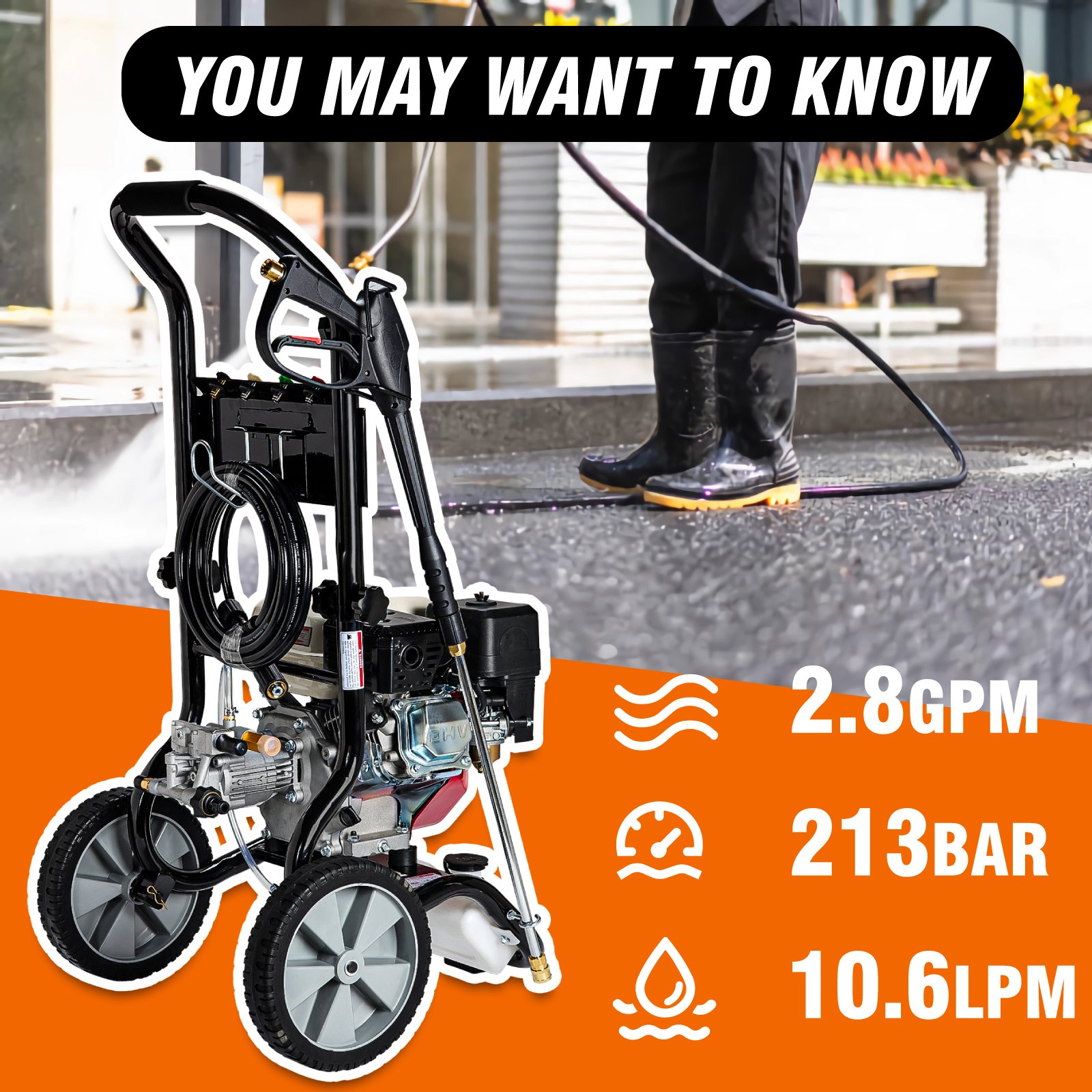 Multifunctional 3100psi/213bar 7Hp Petrol High Pressure Washer Machine 208cc Gasoline Cleaning Equipment for Personal Using