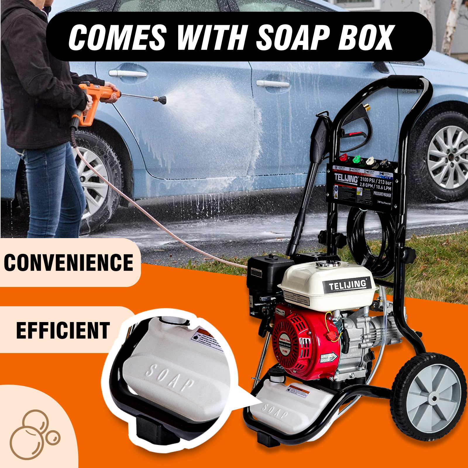 Multifunctional 3100psi/213bar 7Hp Petrol High Pressure Washer Machine 208cc Gasoline Cleaning Equipment for Personal Using