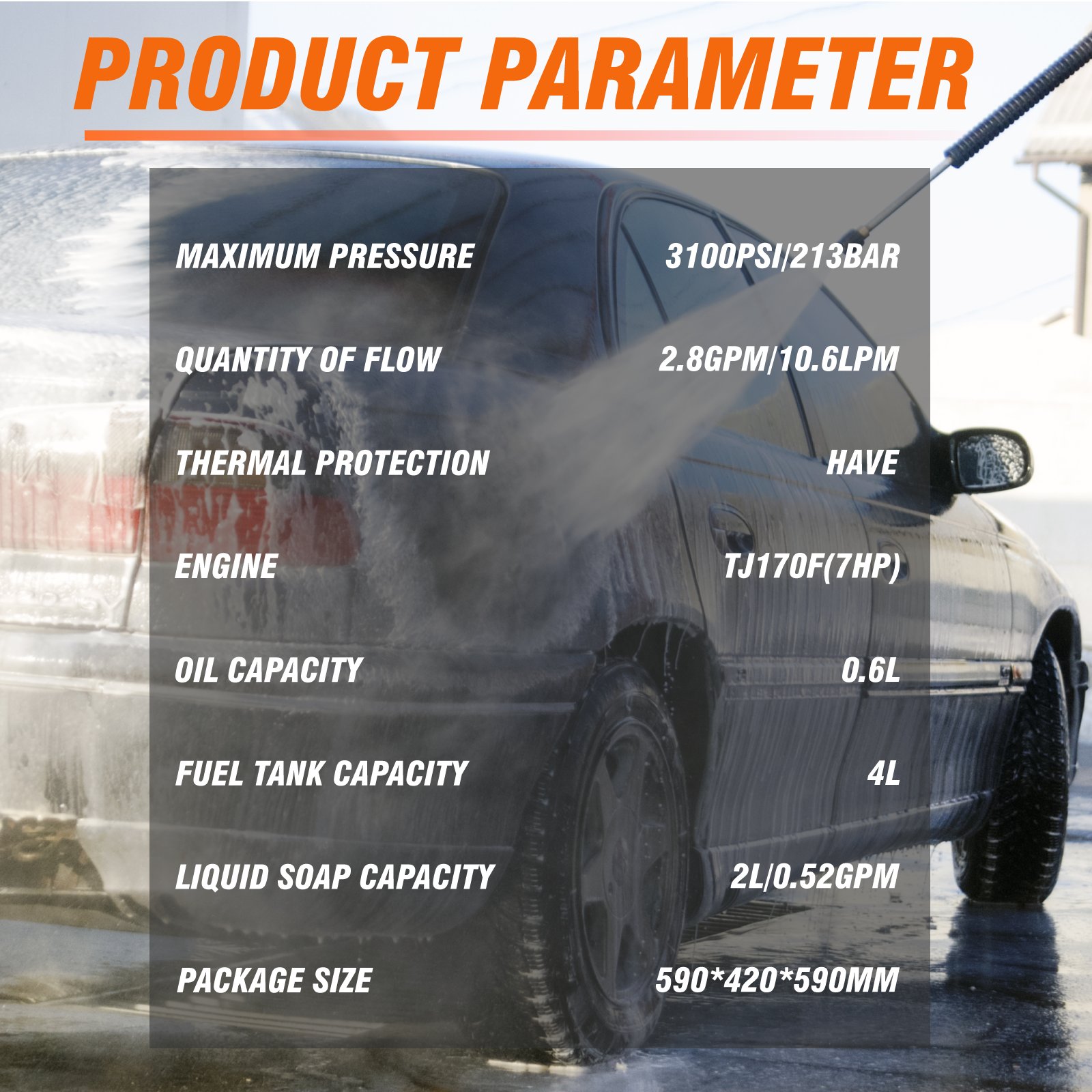 Multifunctional 3100psi/213bar 7Hp Petrol High Pressure Washer Machine 208cc Gasoline Cleaning Equipment for Personal Using
