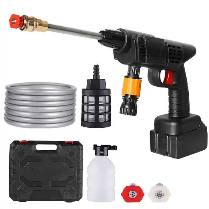 2024 Portable Powerful High Pressure 21v Lithium Cordless Wireless Car Wash Water Jet Foam Gun Car Washer