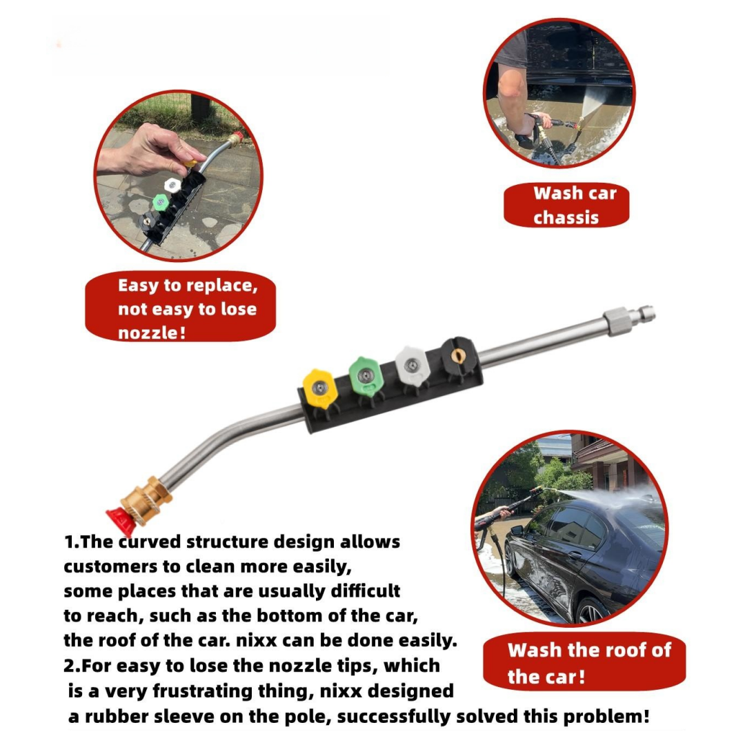 15 inch Pressure Washer Wand, Curved Extension Wand with 5 Spray Nozzles and Nozzle Holder, 1/4 Inch Quick Connect