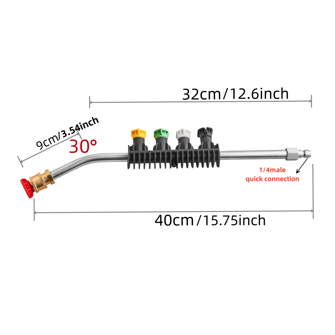 15 inch Pressure Washer Wand, Curved Extension Wand with 5 Spray Nozzles and Nozzle Holder, 1/4 Inch Quick Connect