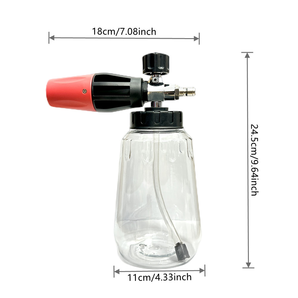 Foam Cannon Transparent Bottle - Snow Foam Lance Kit, High Pressure Car Washer Accessory 1/4 Quick Connect & Adjustable Nozzle