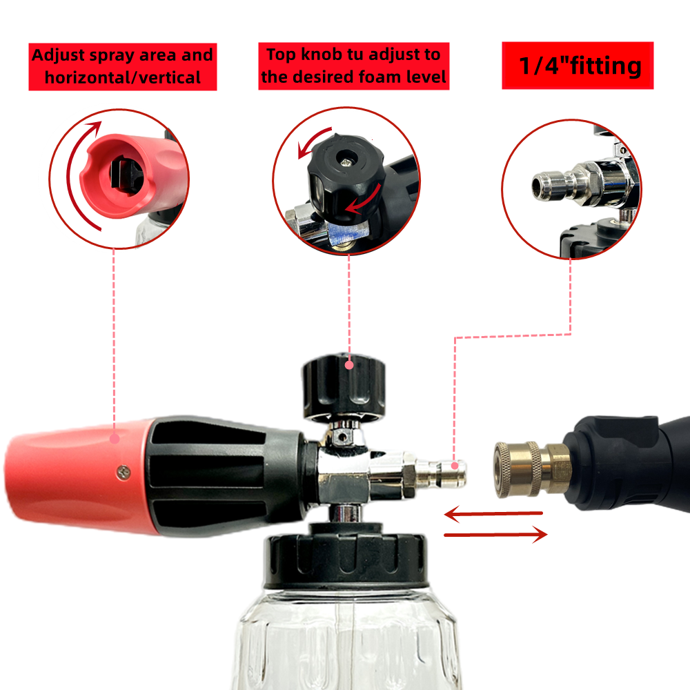 Foam Cannon Transparent Bottle - Snow Foam Lance Kit, High Pressure Car Washer Accessory 1/4 Quick Connect & Adjustable Nozzle