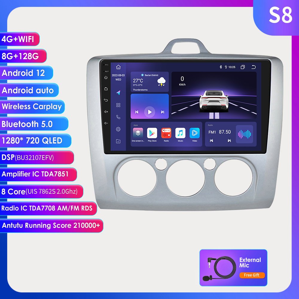 9 Inch Wifi+4G OLED Android 12 car dvd Player for Ford Focus Exi MT Mk2 Mk3 with radio CarPlay Android Auto car stereo with GPS