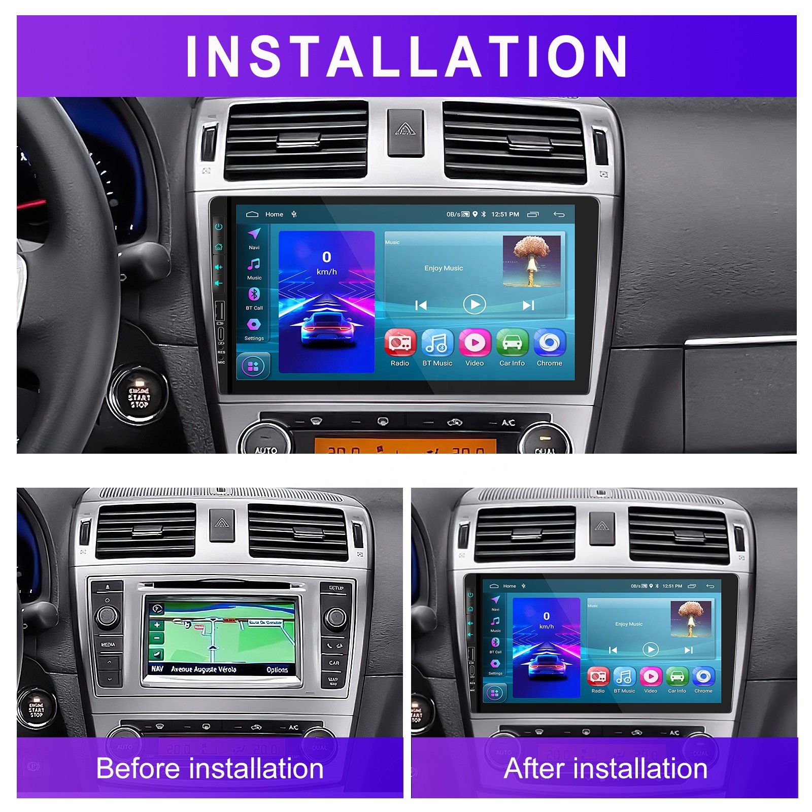Podofo 9'' 2Din Android 2+64G Car Stereo Frame 1080P HD Carlay&Android Auto Tybec USB GPS WiFi BT FM/RDS for FORD EDGE 2015