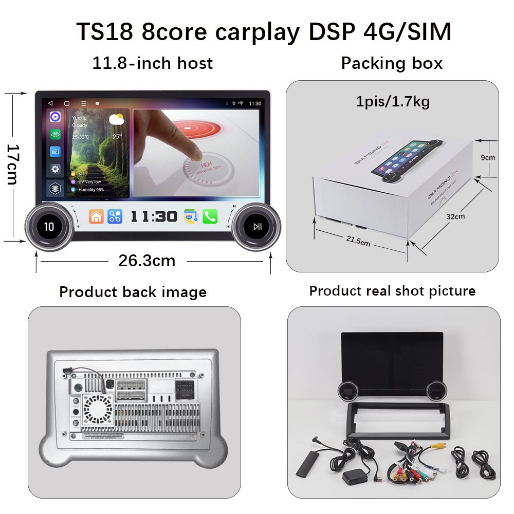 Double Knob 11.8 Inch 2k 12V Car Radio Player GPS Navigation with Car Play Support Split Screen